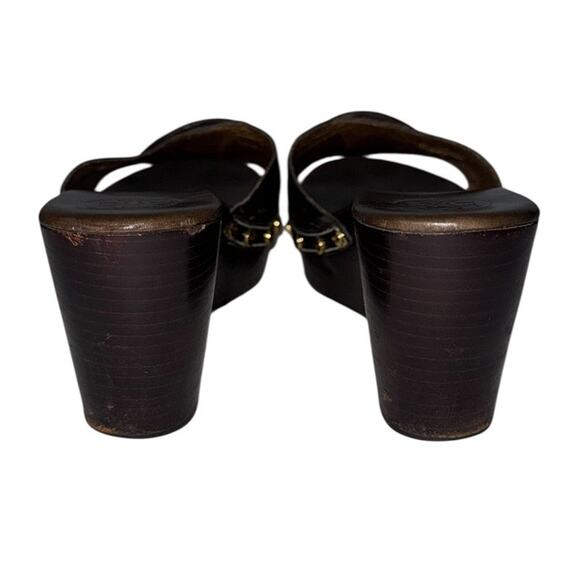 Tory Burch Patti Brown Patent Leather Logo Mules Gold Hardware Size 9.5 - Picture 5 of 15